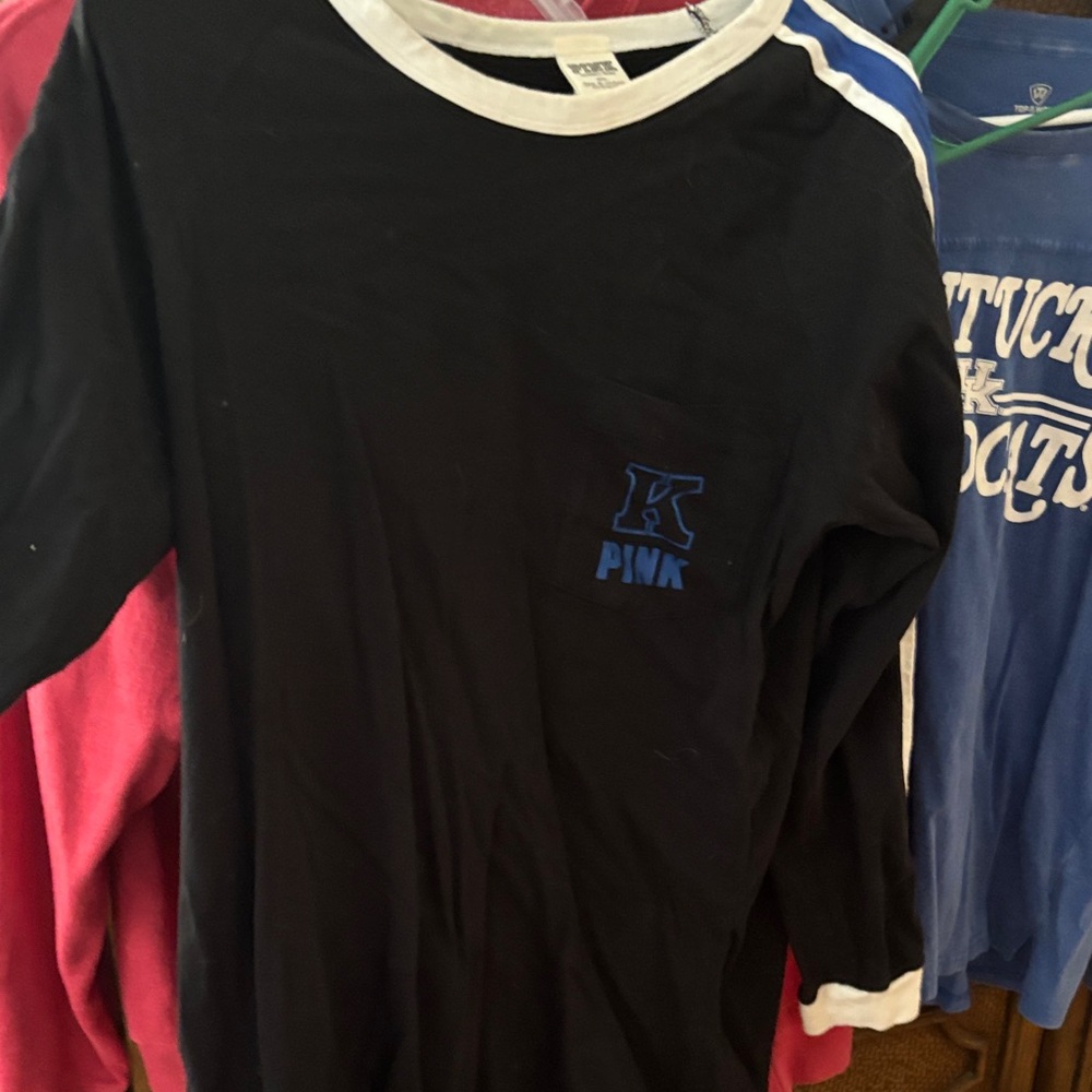 PINK Victoria's Secret Black Long Sleeve Tee with Blue Logo